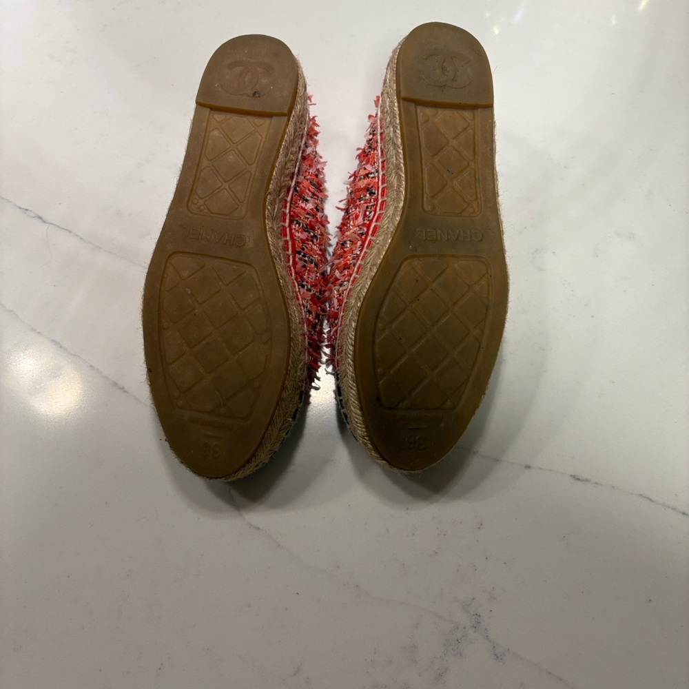 CHANEL 21C Coral Tweed Grosgrain CC - Logo Espadrilles - size 6/36 - Picture 3 of 5